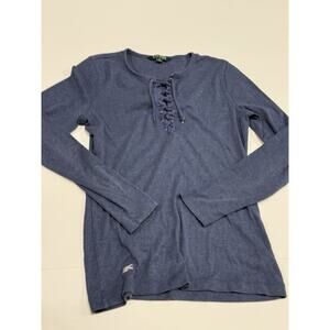Lauren Ralph Lauren TOP T-SHIRT Womens Size Small Blue Long Sleeve Shoelaced